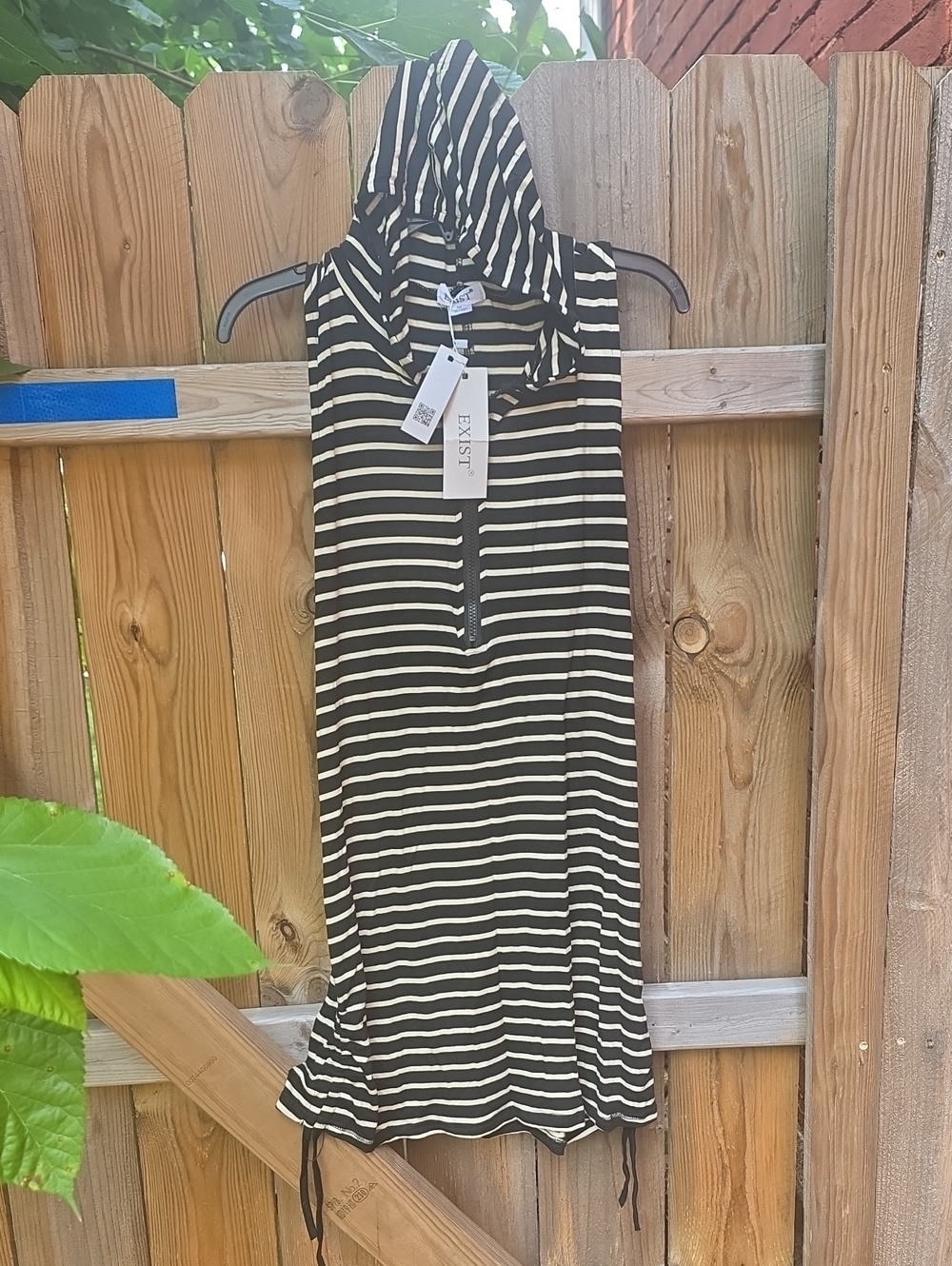 Exist Black & Cream Striped Hooded Sleeveless Dress